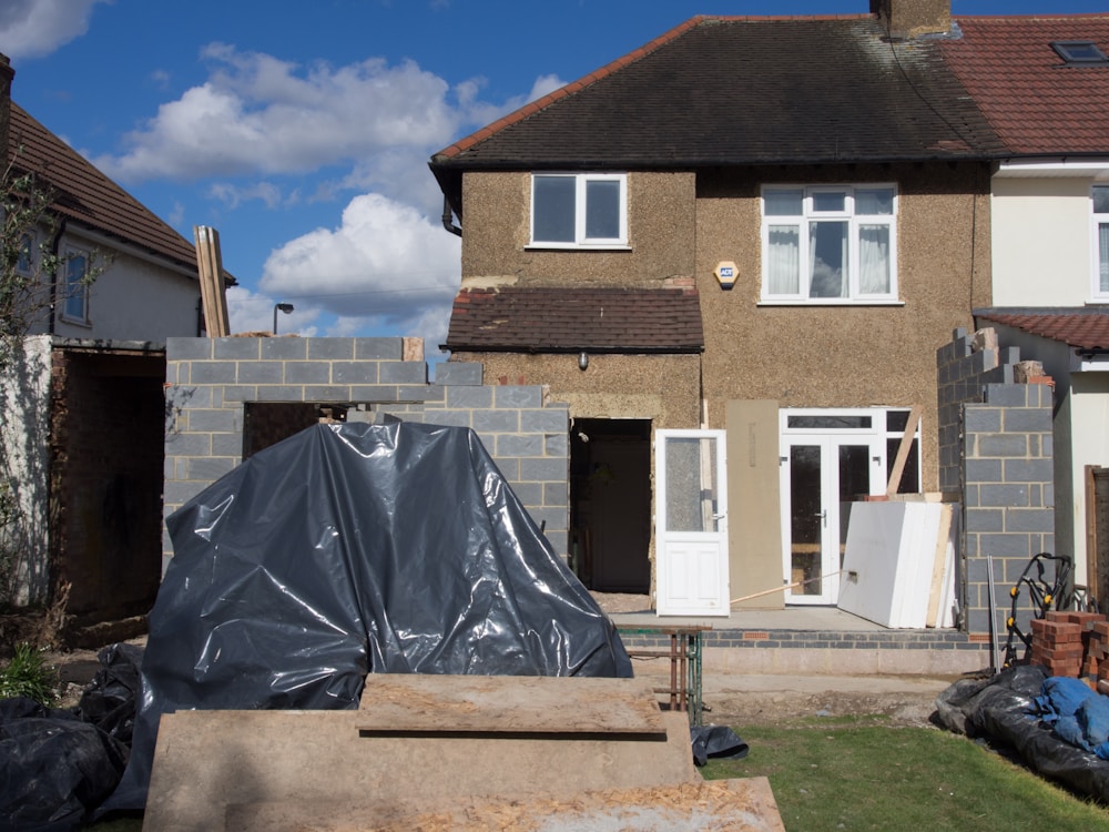 A house undergoing a brickwork extension and renovation